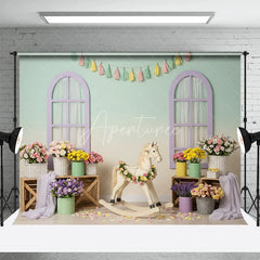 Aperturee - Aperturee Pastel Room Rocking Horse Combo Set Backdrop Spring Floral Nursery Photography Background