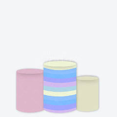 Aperturee - Aperturee Pastel Striped and Solid Pink Blue Cylinder Cover Set Gentle Pedestal Party Decor for Baby Shower