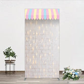 Aperturee - Aperturee Pastel Striped Awning Rectangle Arch Backdrop White Brick Wall with Fairy Lights for Baby Shower Party
