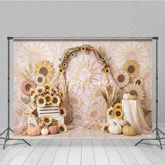 Aperturee - Aperturee Pastel Sunflower Stained Glass Sun Arch Photography Backdrop Rustic Autumn Fall Harvest Party Decor