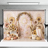 Aperturee - Aperturee Pastel Sunflower Stained Glass Sun Arch Photography Backdrop Rustic Autumn Fall Harvest Party Decor