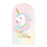 Aperturee - Aperturee Pastel Unicorn Happy Birthday Arch Backdrop Cute Gold Horn Floral Eyelash Girls Princess Party Decoration