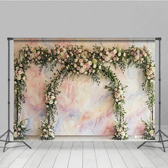 Aperturee - Aperturee Pastel Watercolor Floral Arch Photography Backdrop Elegant Roses and Greenery for Wedding Celebration