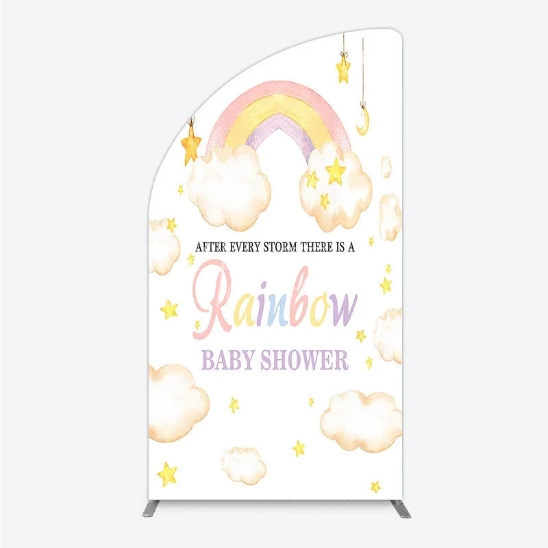 Aperturee - Aperturee Pastel Watercolor Rainbow and Clouds Half Moon Arch Backdrop Dreamy Stars Baby Shower Party Decor