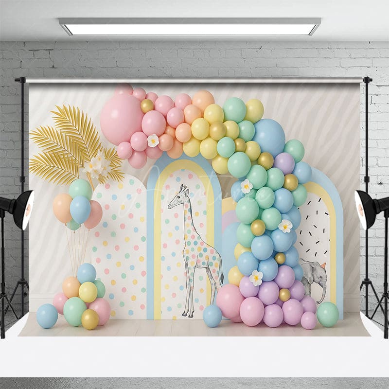 Aperturee - Aperturee Pastel Zoo Fresh Balloon Arch Cake Smash Backdrop