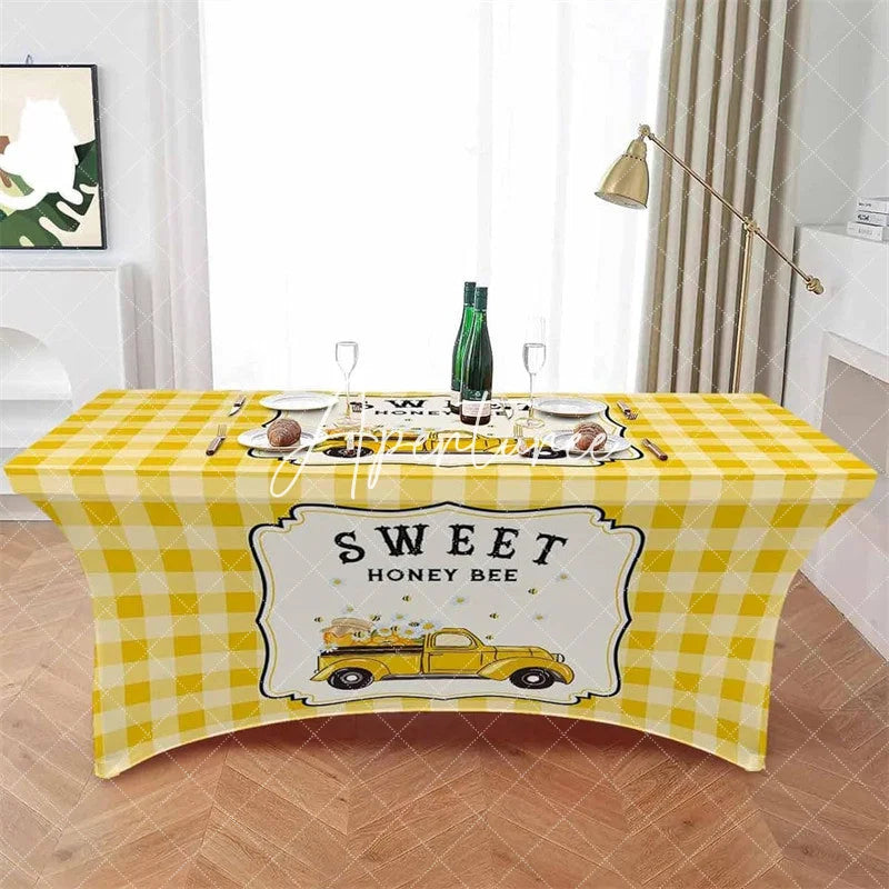 Aperturee - Aperturee Pastoral Daisy Bee Honey Baby Shower Stretch Table Cover