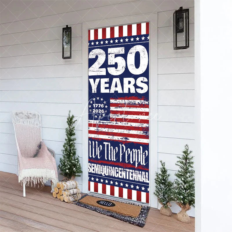 Aperturee - Aperturee Patriotic 250 Years Semiquincentennial Door Cover American Flag Independence Day Party Decor