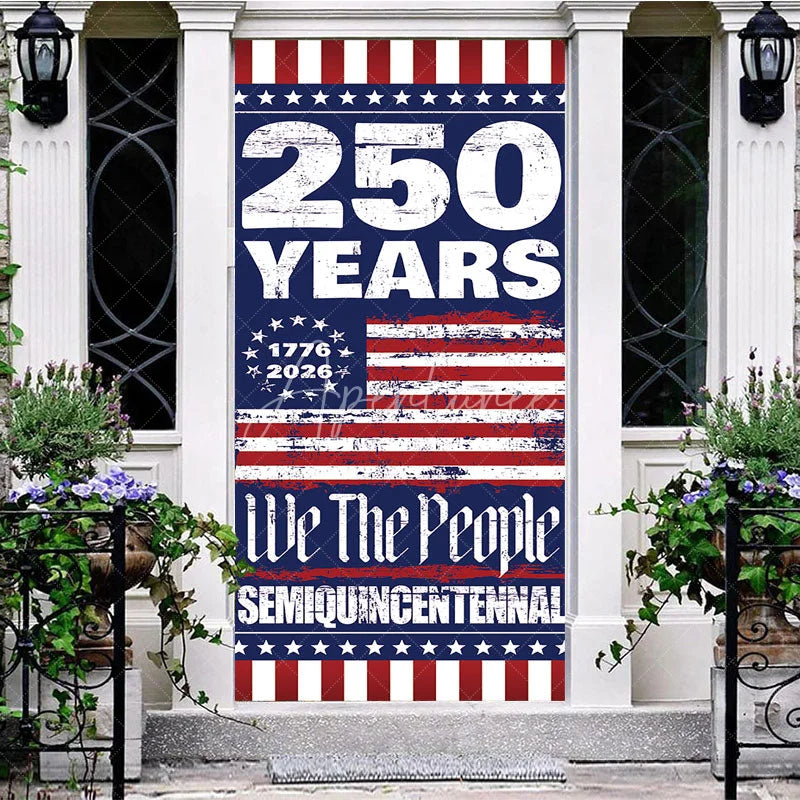 Aperturee - Aperturee Patriotic 250 Years Semiquincentennial Door Cover American Flag Independence Day Party Decor