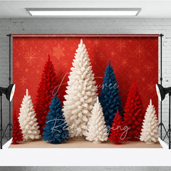 Aperturee - Aperturee Patriotic Christmas Photography Backdrop with Red White and Blue Trees American Holiday Party Decor