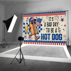 Aperturee - Aperturee Patriotic Hot Dog Character Holiday Backdrop American Flag Beer 4th of July Summer BBQ Party Decor