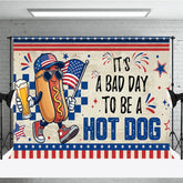 Aperturee - Aperturee Patriotic Hot Dog Character Holiday Backdrop American Flag Beer 4th of July Summer BBQ Party Decor