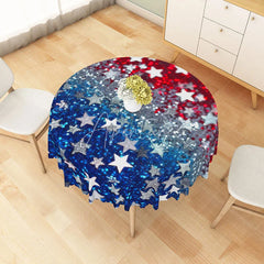 Aperturee - Aperturee Patriotic Red White and Blue Glitter Stars Round Tablecloth for 4th of July and Memorial Day Party