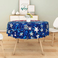 Aperturee - Aperturee Patriotic Red White and Blue Glitter Stars Round Tablecloth for 4th of July and Memorial Day Party