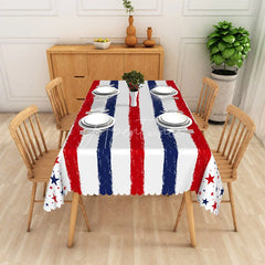 Aperturee - Aperturee Patriotic Red White and Blue Striped and Star Rectangle Tablecloth for 4th of July Independence Day Party Decor