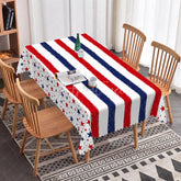 Aperturee - Aperturee Patriotic Red White and Blue Striped and Star Rectangle Tablecloth for 4th of July Independence Day Party Decor