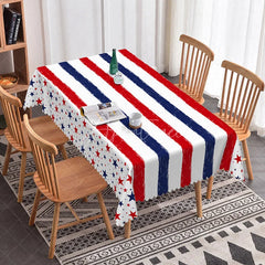 Aperturee - Aperturee Patriotic Red White and Blue Striped and Star Rectangle Tablecloth for 4th of July Independence Day Party Decor