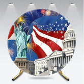 Aperturee - Aperturee Patriotic Statue of Liberty and US Capitol Round Backdrop American Flag and Fireworks for Independence Day Celebration