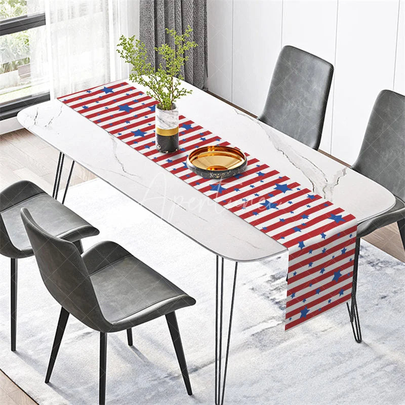 Aperturee - Aperturee Patriotic Table Runner American Flag Stars and Stripes Red White Blue 4th of July Table Decor