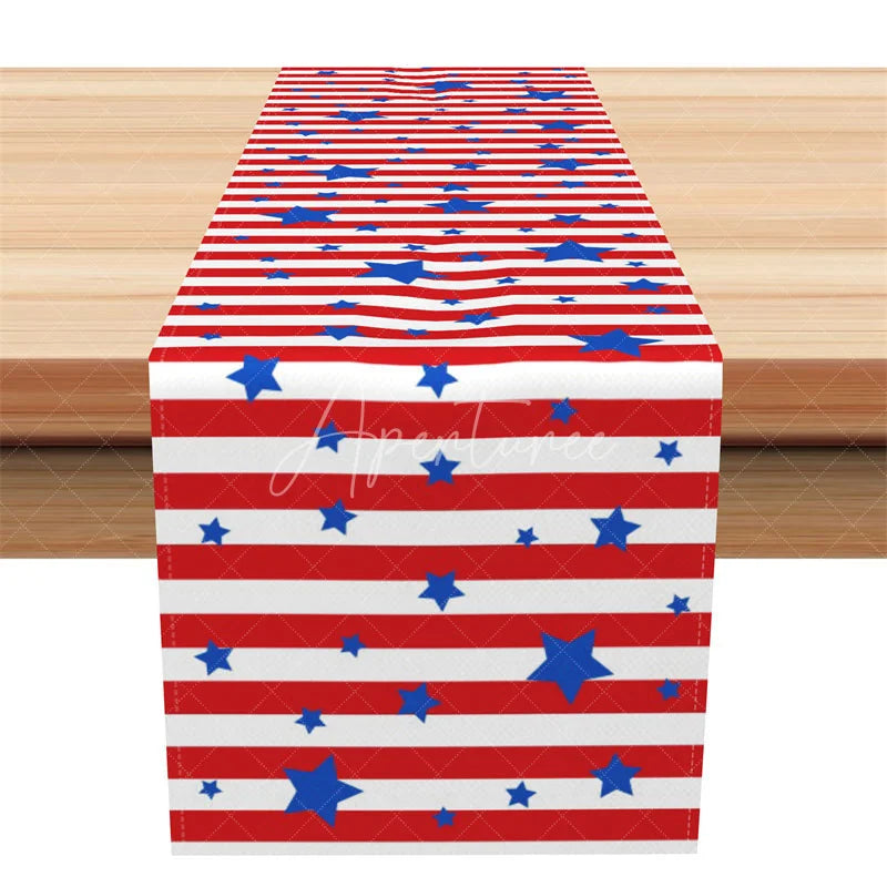 Aperturee - Aperturee Patriotic Table Runner American Flag Stars and Stripes Red White Blue 4th of July Table Decor