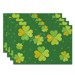 Aperturee - Aperturee Patterned Four Leaf Clover Set of 4 Placemats St. Patricks Day Colorful Shamrock Green Table Mats