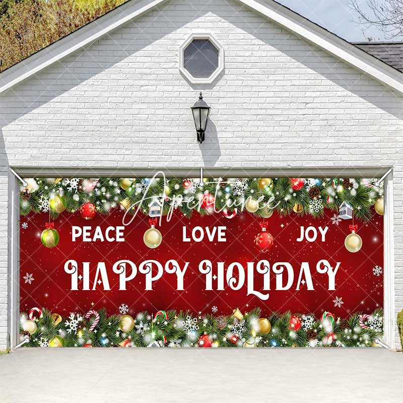 Aperturee - Aperturee Peace Love Joy Red Christmas Vibe Garage Door Banner