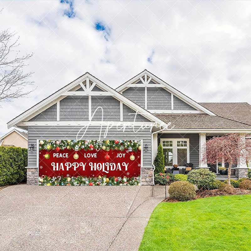Aperturee - Aperturee Peace Love Joy Red Christmas Vibe Garage Door Banner