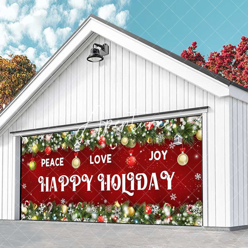 Aperturee - Aperturee Peace Love Joy Red Christmas Vibe Garage Door Banner