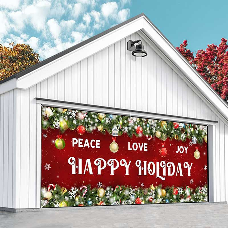 Aperturee - Aperturee Peace Love Joy Red Christmas Vibe Garage Door Banner