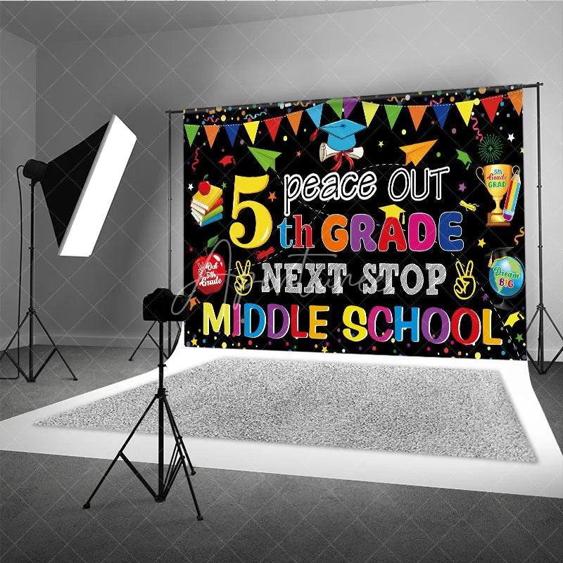 Aperturee - Aperturee Peace Out 5th Grade Next Stop Middle School Backdrop Graduation School Supplies Photo Background