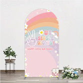 Aperturee - Aperturee Peace Out Single Digits 10th Birthday Arch Backdrop Groovy 70s Retro Theme VW Bus and Rainbow Party Decor