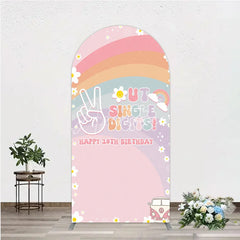 Aperturee - Aperturee Peace Out Single Digits 10th Birthday Arch Backdrop Groovy 70s Retro Theme VW Bus and Rainbow Party Decor
