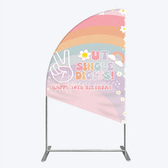 Aperturee - Aperturee Peace Out Single Digits 10th Birthday Half Moon Arch Backdrop Groovy 70s Retro Theme VW Bus and Rainbow Party Decor