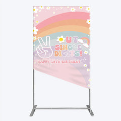 Aperturee - Aperturee Peace Out Single Digits 10th Birthday Rectangle Backdrop Groovy 70s Retro Theme VW Bus and Rainbow Party Decor