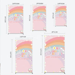 Aperturee - Aperturee Peace Out Single Digits 10th Birthday Rectangle Backdrop Groovy 70s Retro Theme VW Bus and Rainbow Party Decor