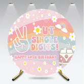 Aperturee - Aperturee Peace Out Single Digits 10th Birthday Round Backdrop Groovy 70s Retro Theme VW Bus and Rainbow Party Decor