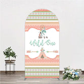 Aperturee - Aperturee Peach and Mint Boho Tribal She’s a Wild One Round Top Arch Backdrop Dreamcatcher Teepee Birthday Party Decor