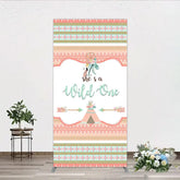 Aperturee - Aperturee Peach Mint Green Boho Tribal Rectangle Arch Backdrop She’s a Wild One Dreamcatcher Teepee Birthday Party Decor