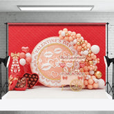 Aperturee - Aperturee Peach Valentine Day Cart Backdrop Kiss Lips Lace Circle Flower Stand Background Sweet Love Photography Prop