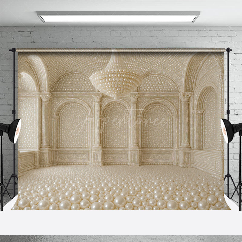 Aperturee - Aperturee Pearl Ballroom Photography Backdrop Elegant Luxury Room with Arches Fantasy Wedding or Maternity Photo Shoots