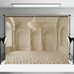 Aperturee - Aperturee Pearl Ballroom Photography Backdrop Elegant Luxury Room with Arches Fantasy Wedding or Maternity Photo Shoots