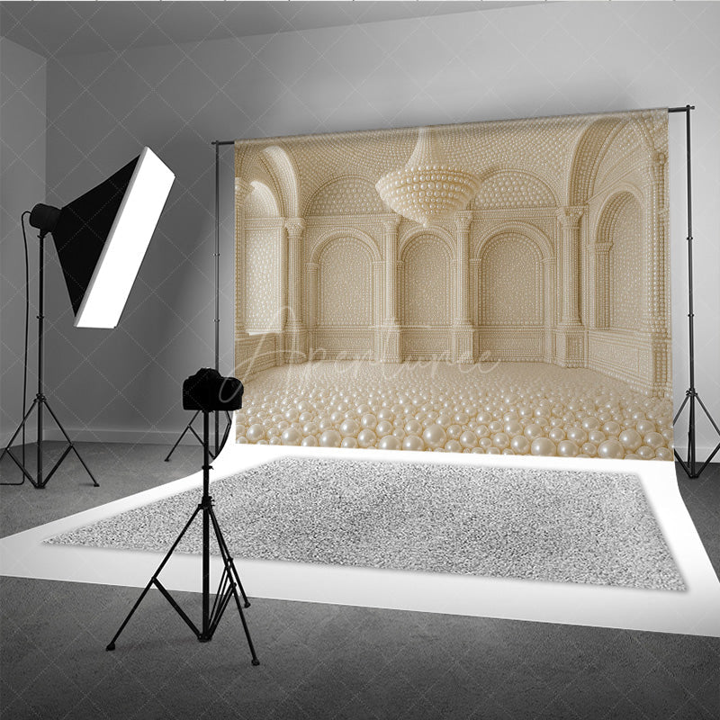 Aperturee - Aperturee Pearl Ballroom Photography Backdrop Elegant Luxury Room with Arches Fantasy Wedding or Maternity Photo Shoots