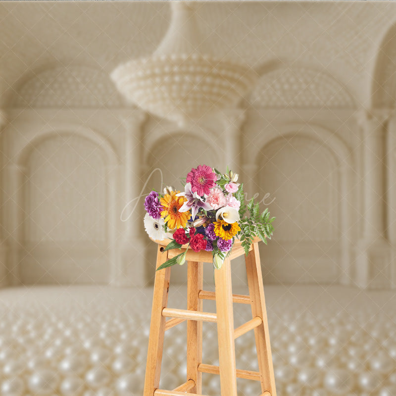 Aperturee - Aperturee Pearl Ballroom Photography Backdrop Elegant Luxury Room with Arches Fantasy Wedding or Maternity Photo Shoots
