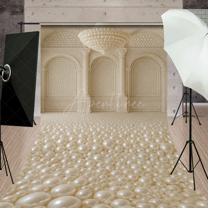 Aperturee - Aperturee Pearl Ballroom Sweep Backdrop Elegant Luxury Room with Arches Fantasy Wedding or Maternity Photo Shoots