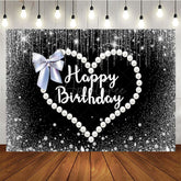 Aperturee - Aperturee Pearl Love Cute Bow Black Happy Birthday Backdrop