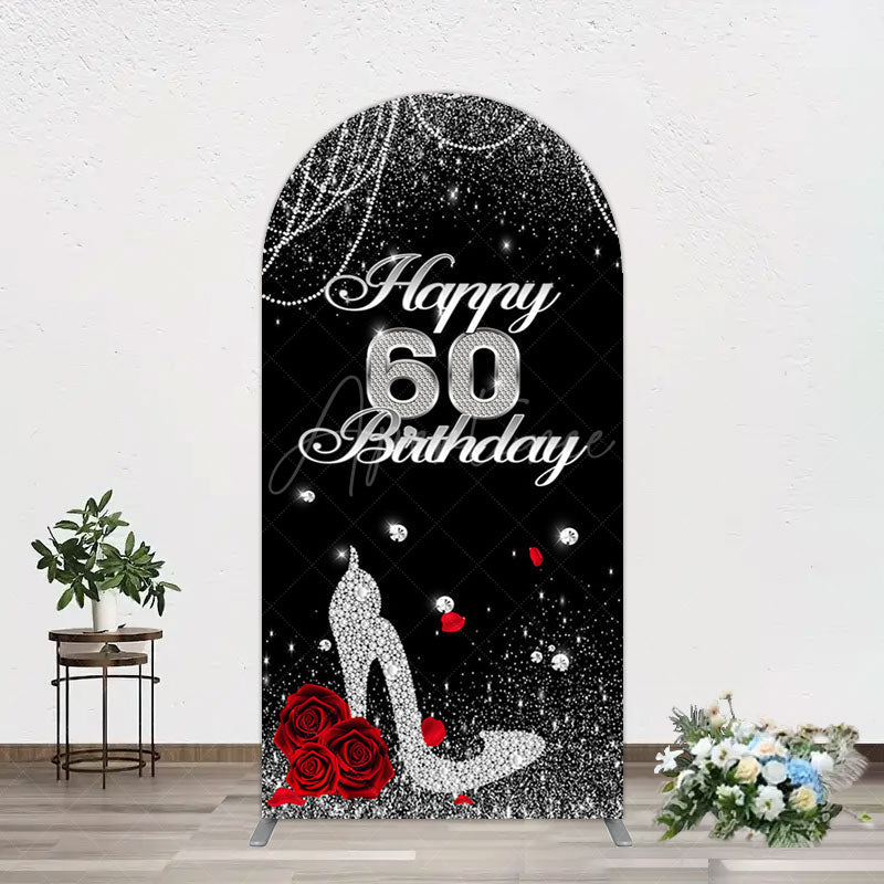 Aperturee - Aperturee Pearl Rose Heels Glitter 60th Birthday Arch Backdrop