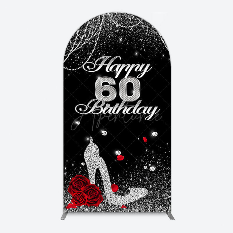 Aperturee - Aperturee Pearl Rose Heels Glitter 60th Birthday Arch Backdrop