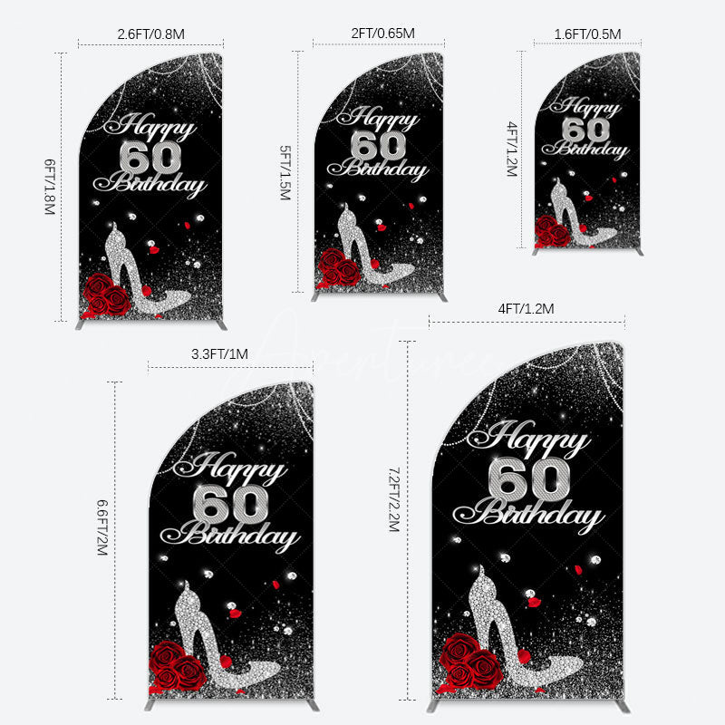 Aperturee - Aperturee Pearl Rose Heels Glitter 60th Birthday Half Moon Arch Backdrop