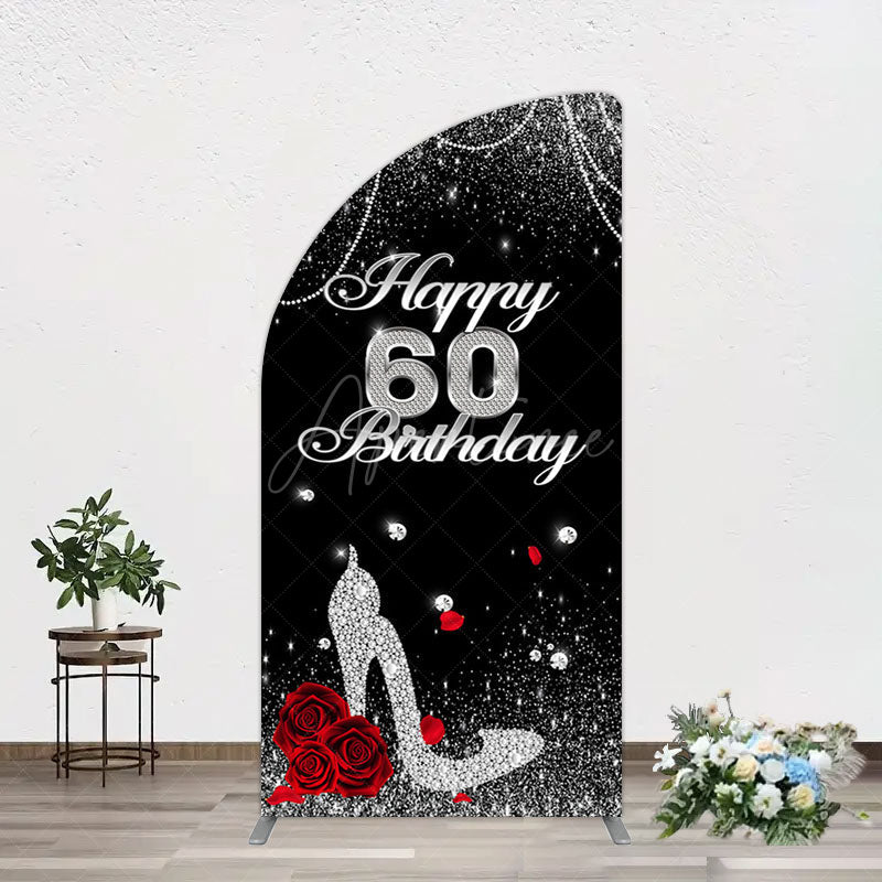 Aperturee - Aperturee Pearl Rose Heels Glitter 60th Birthday Half Moon Arch Backdrop