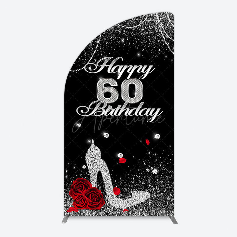 Aperturee - Aperturee Pearl Rose Heels Glitter 60th Birthday Half Moon Arch Backdrop