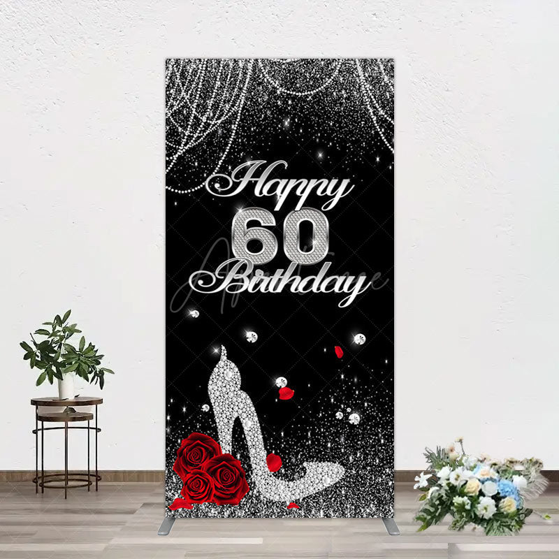 Aperturee - Aperturee Pearl Rose Heels Glitter 60th Birthday Rectangle Backdrop